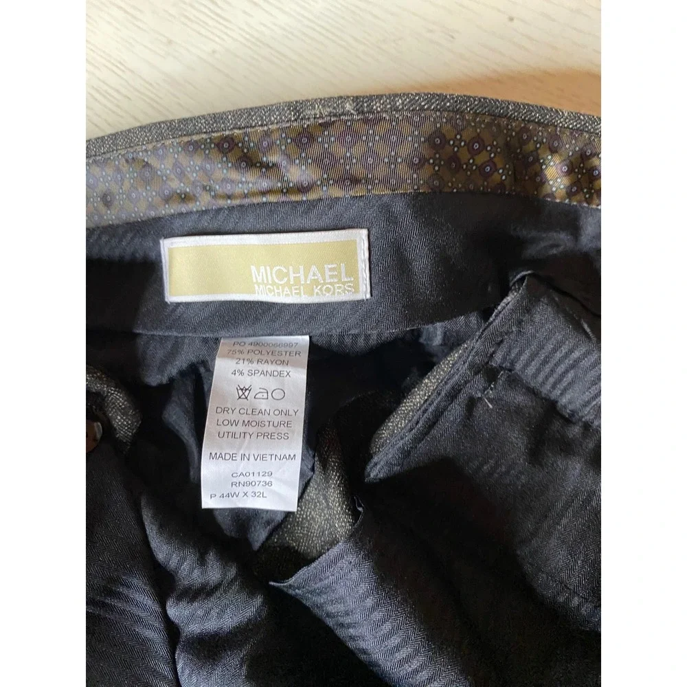 Michael Kors Mens Gray Pinstripe Suit 48L Blazer 44W 32L Pants Elbow Patch